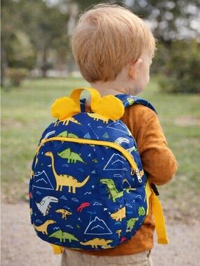 Dinosaur Mini Backpack Toddler Preschool Blue Yellow padded straps & like new